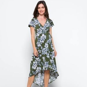 FORTUNE + IVY Irene Faux Wrap Brushed Knit Maxi Dress in Olive -Size M